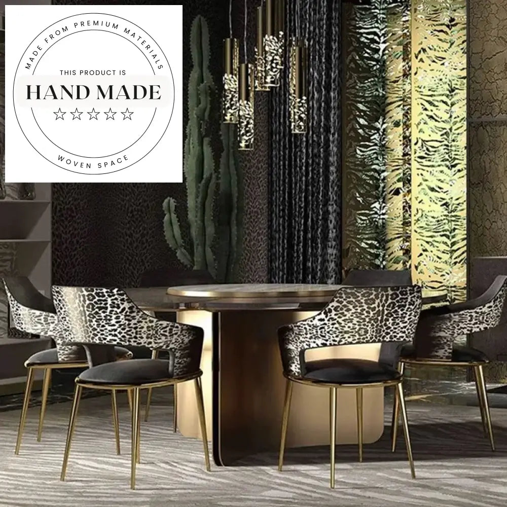 Luxury Leopard Print Gold Stainless Steel High-end Upholstered Dining Chair