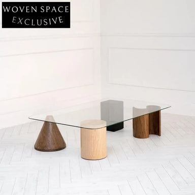 Luxury Living Room Glass Top Square Coffee Table with Wooden Base