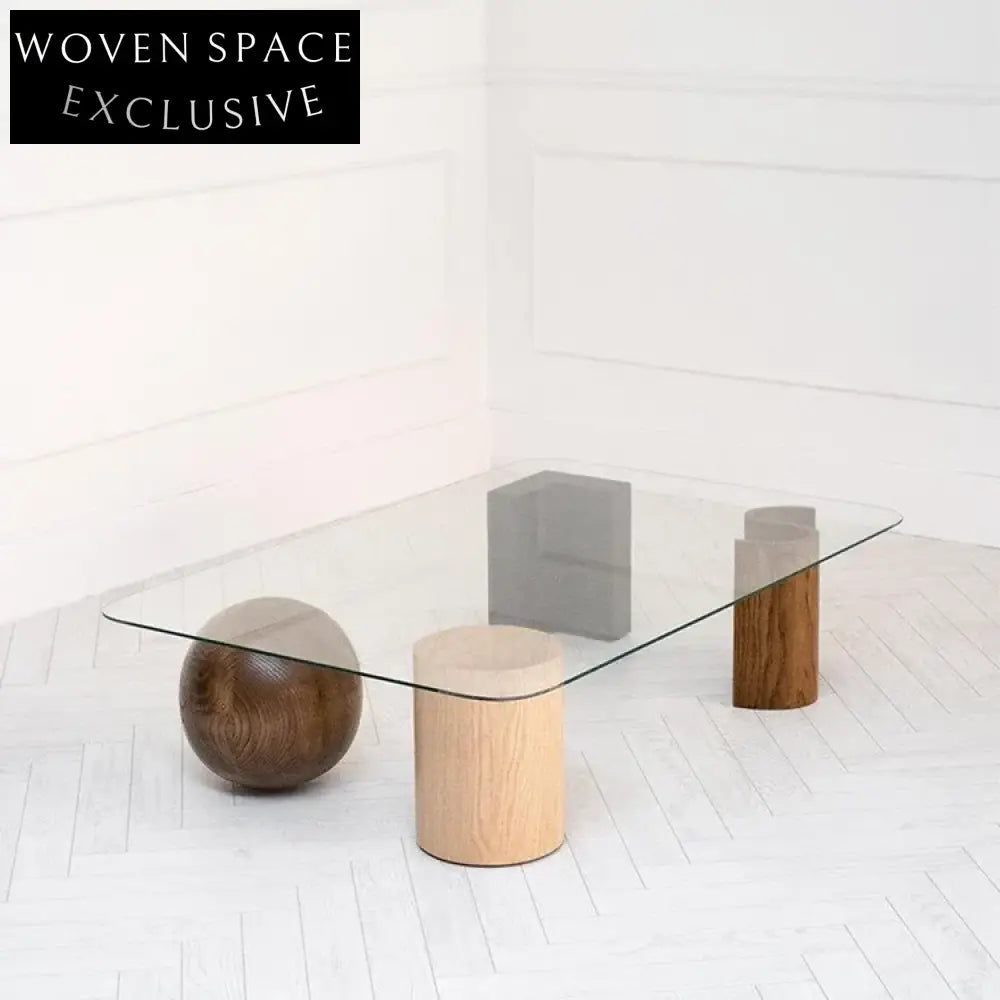 Luxury Living Room Glass Top Square Coffee Table with Wooden Base