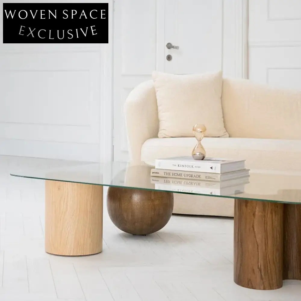 Luxury Living Room Glass Top Square Coffee Table with Wooden Base