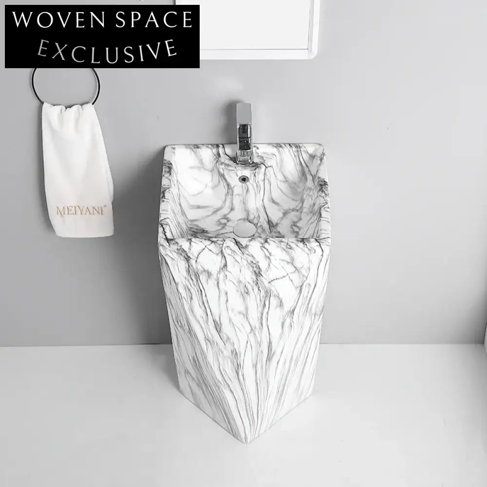 Luxury Marble Pedestal Wash Basin, One-Piece Floor Standing Bathroom Sink