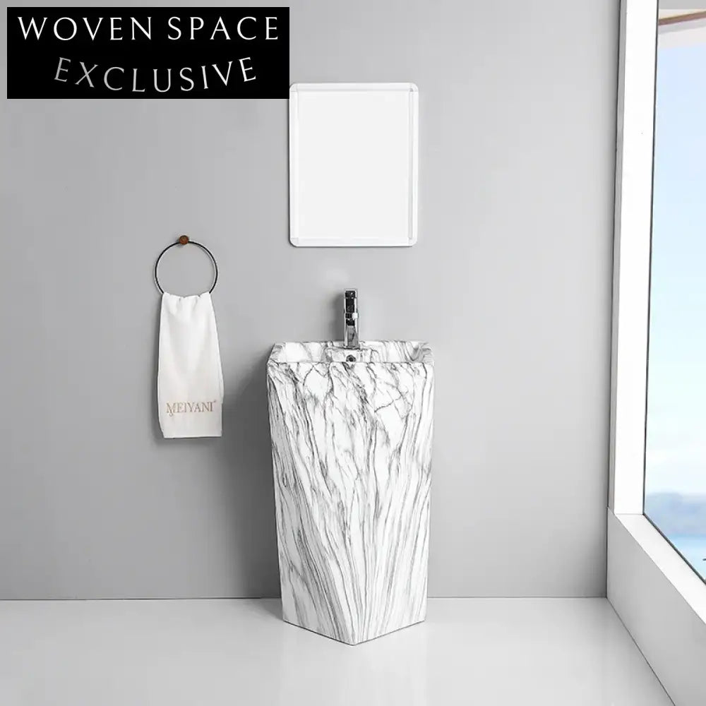 Luxury Marble Pedestal Wash Basin, One-Piece Floor Standing Bathroom Sink