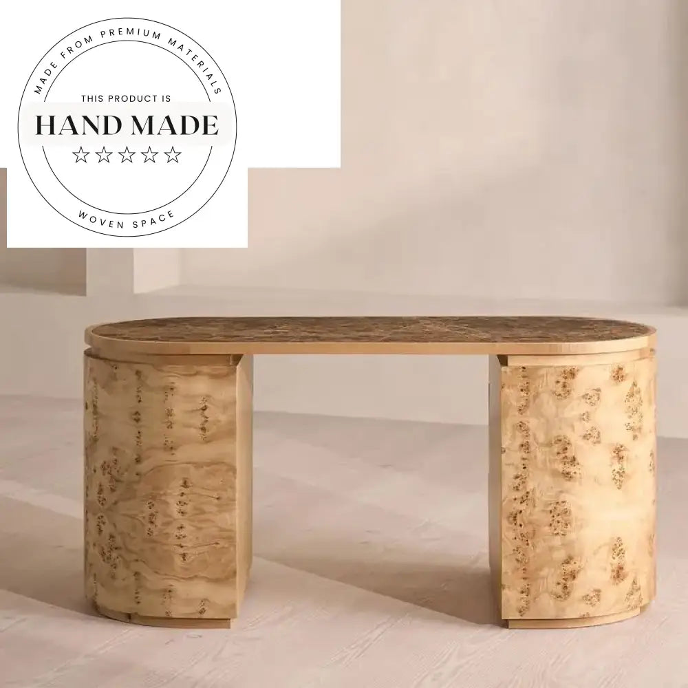 Luxury Marble Top Burl Wood Executive Writing Desk