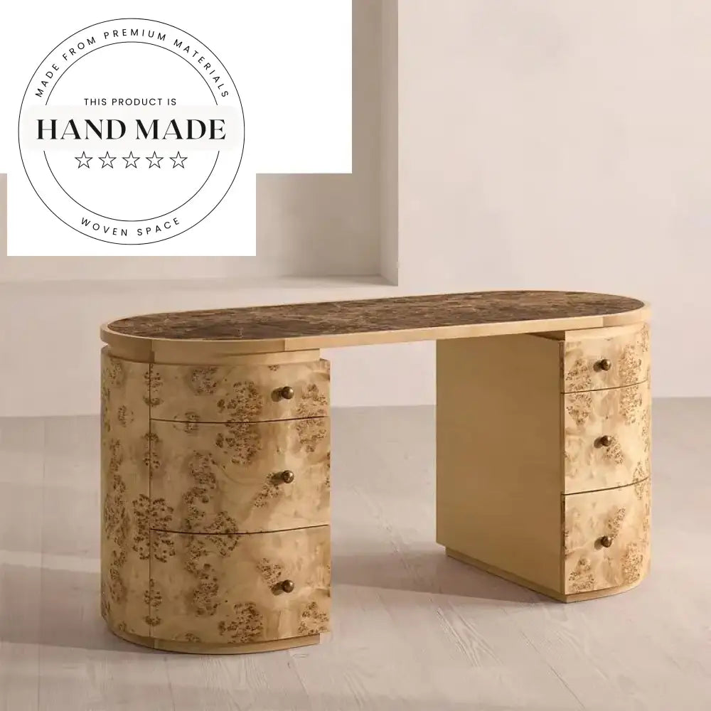 Luxury Marble Top Burl Wood Executive Writing Desk