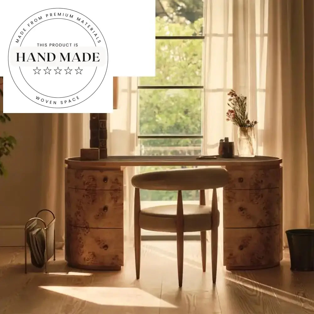 Luxury Marble Top Burl Wood Executive Writing Desk