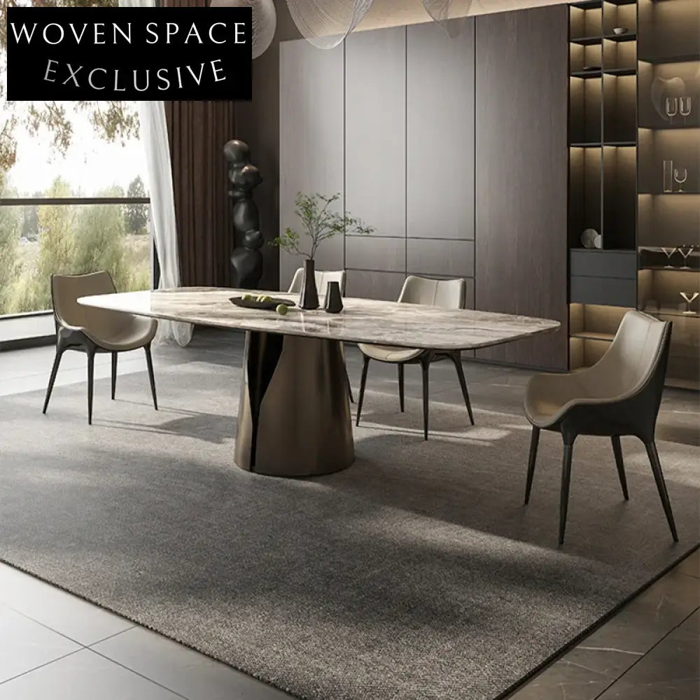 Luxury Marble Top Dining Table, Stainless Steel Base, Modern 6-Seat Design