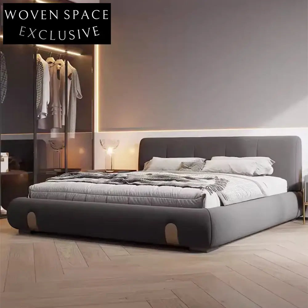 Luxury Microfiber Leather Upholstered Steel Frame Platform Bed