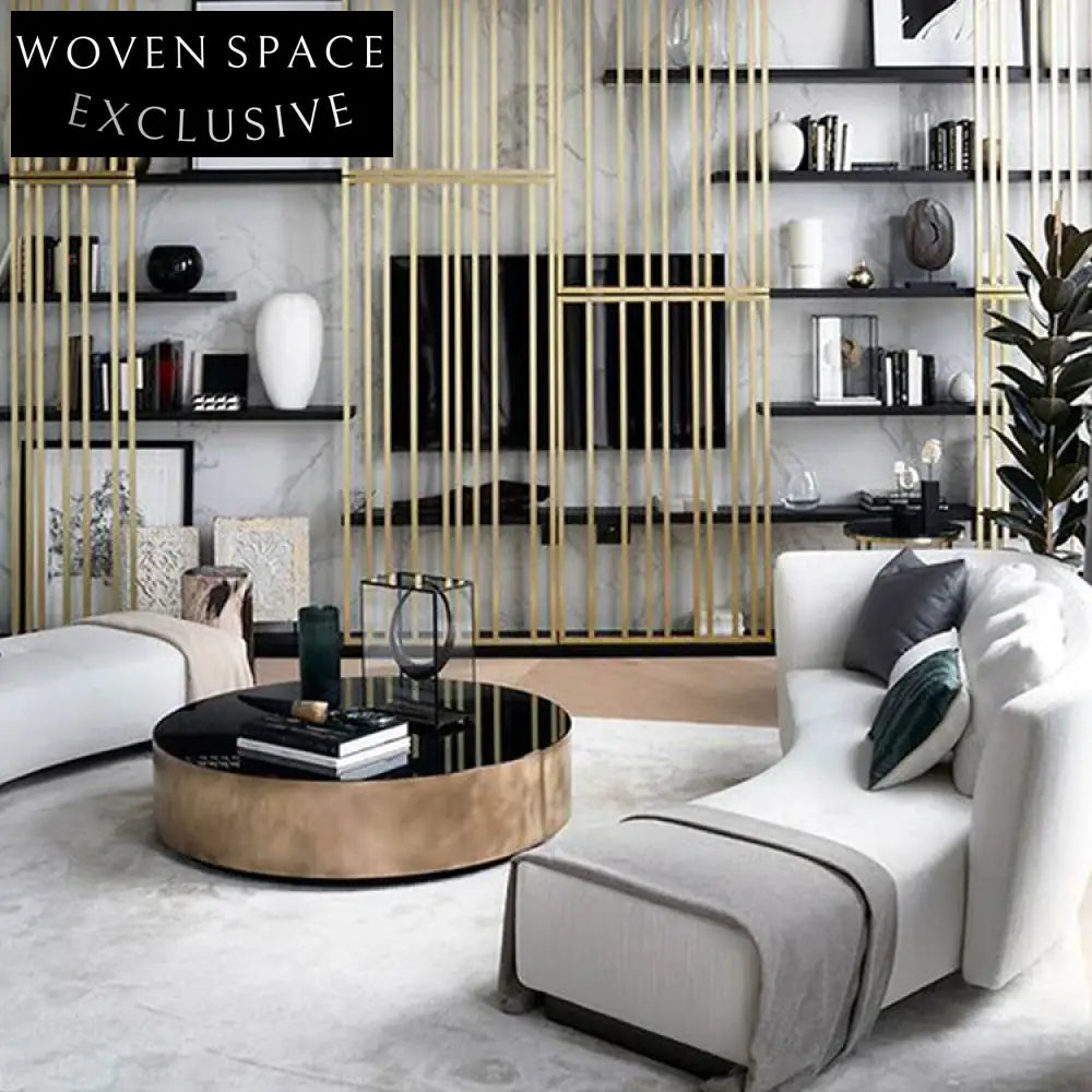 Luxury Mid-Century Brass Marble Coffee Table Set - Square Stainless Steel Design