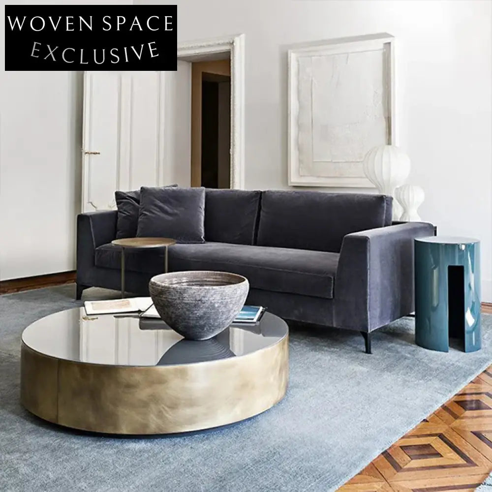 Luxury Mid-Century Brass Marble Coffee Table Set - Square Stainless Steel Design