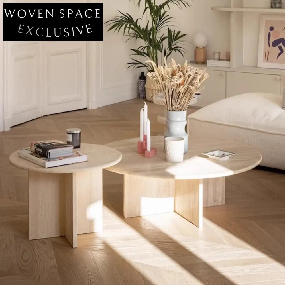 Luxury Minimalist Modern Travertine Round Living Room Center Coffee Table
