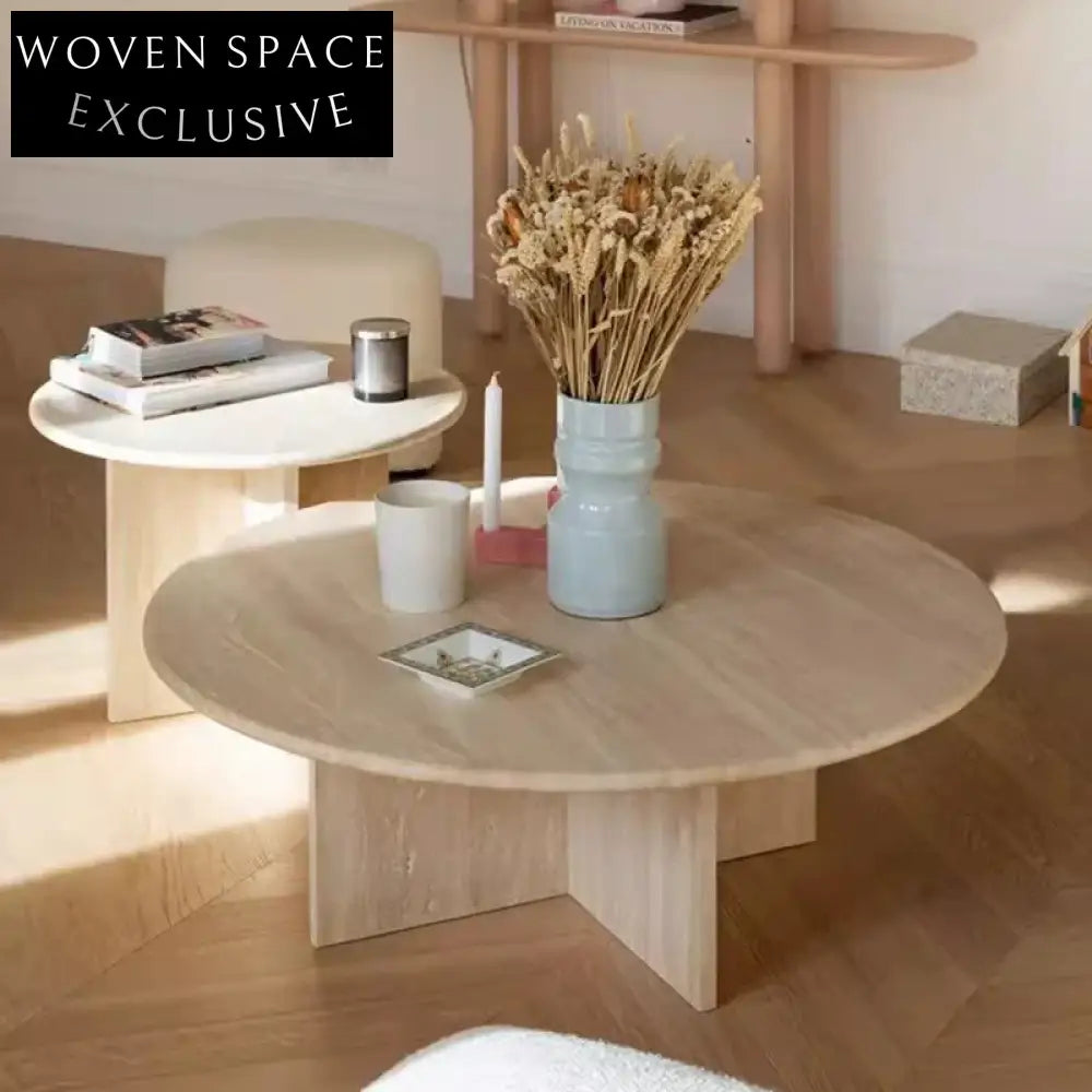 Luxury Minimalist Modern Travertine Round Living Room Center Coffee Table