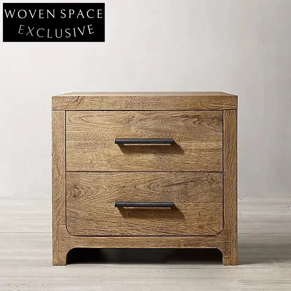 Luxury Minimalist Oak Wood Bedside Nightstand with Convenient Storage Drawers