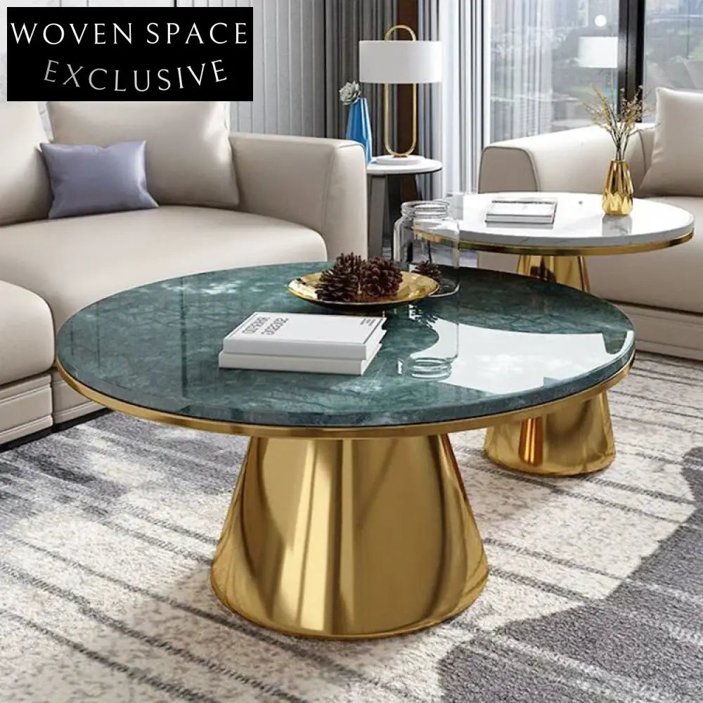 Luxury Minimalist Round Gold Metal Marble Living Room Coffee Table Set