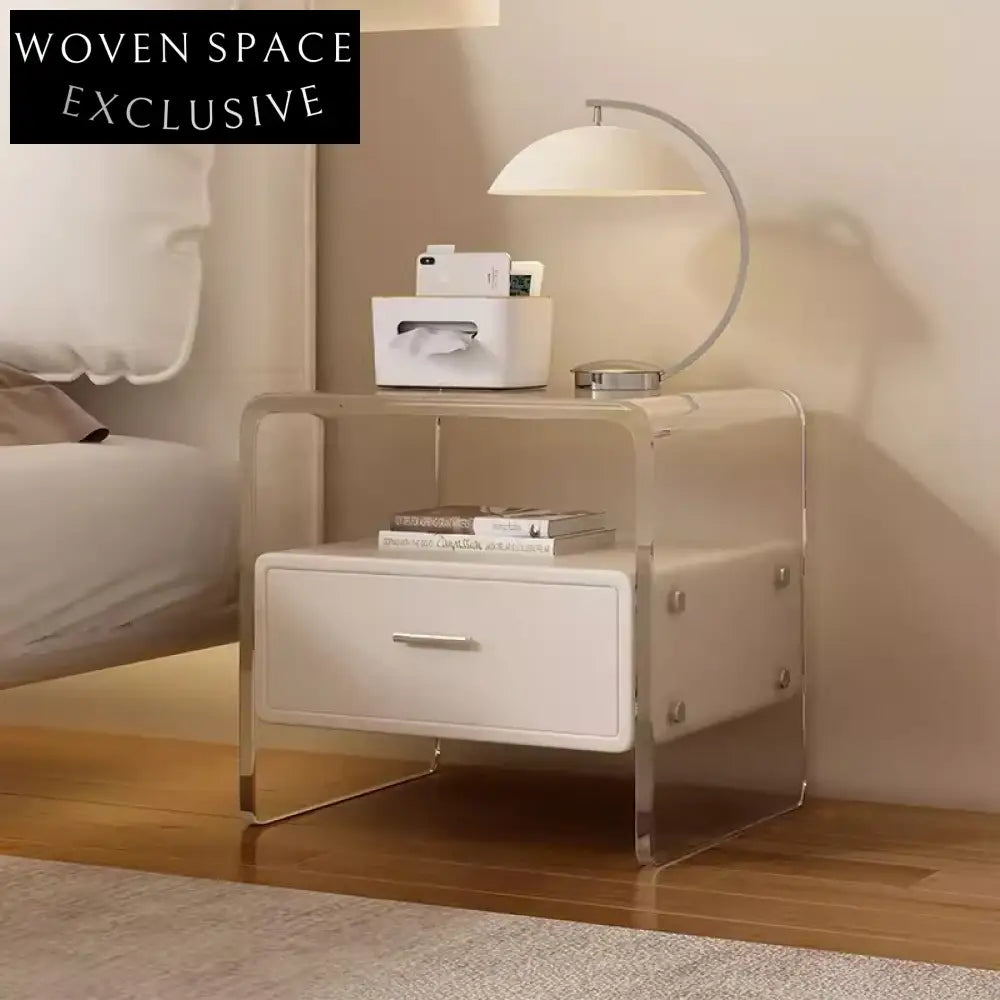 Luxury Modern Acrylic Wood Nightstand with Transparent Drawer for Bedroom