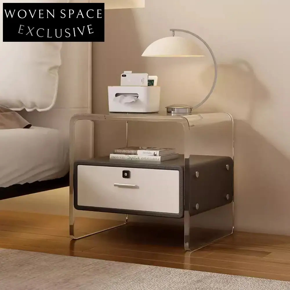 Luxury Modern Acrylic Wood Nightstand with Transparent Drawer for Bedroom
