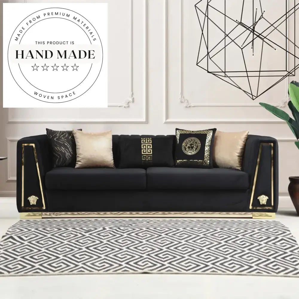 Luxury Modern Black Velvet 3-Seat Convertible Sectional Sofa