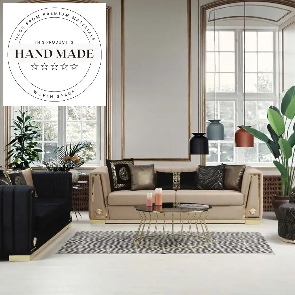 Luxury Modern Black Velvet 3-Seat Convertible Sectional Sofa