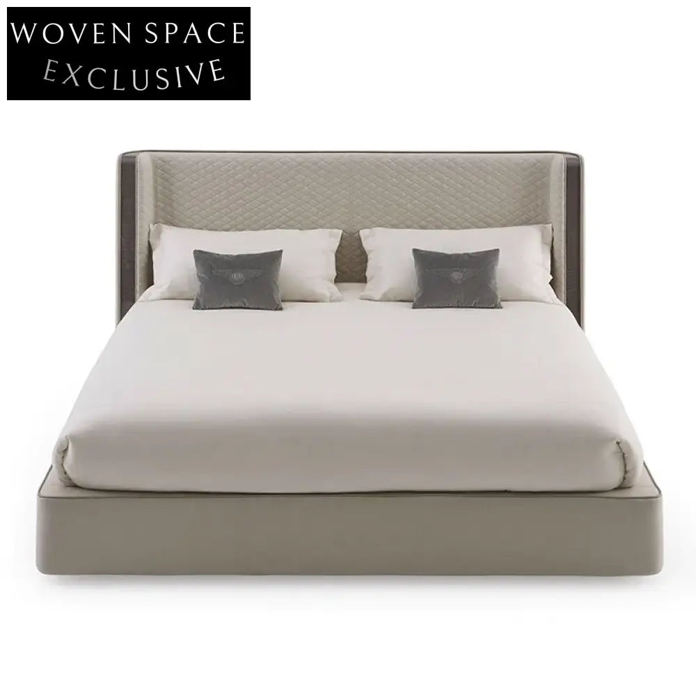 Luxury Modern Brown Genuine Leather King Size Soft Bed Frame for Bedroom