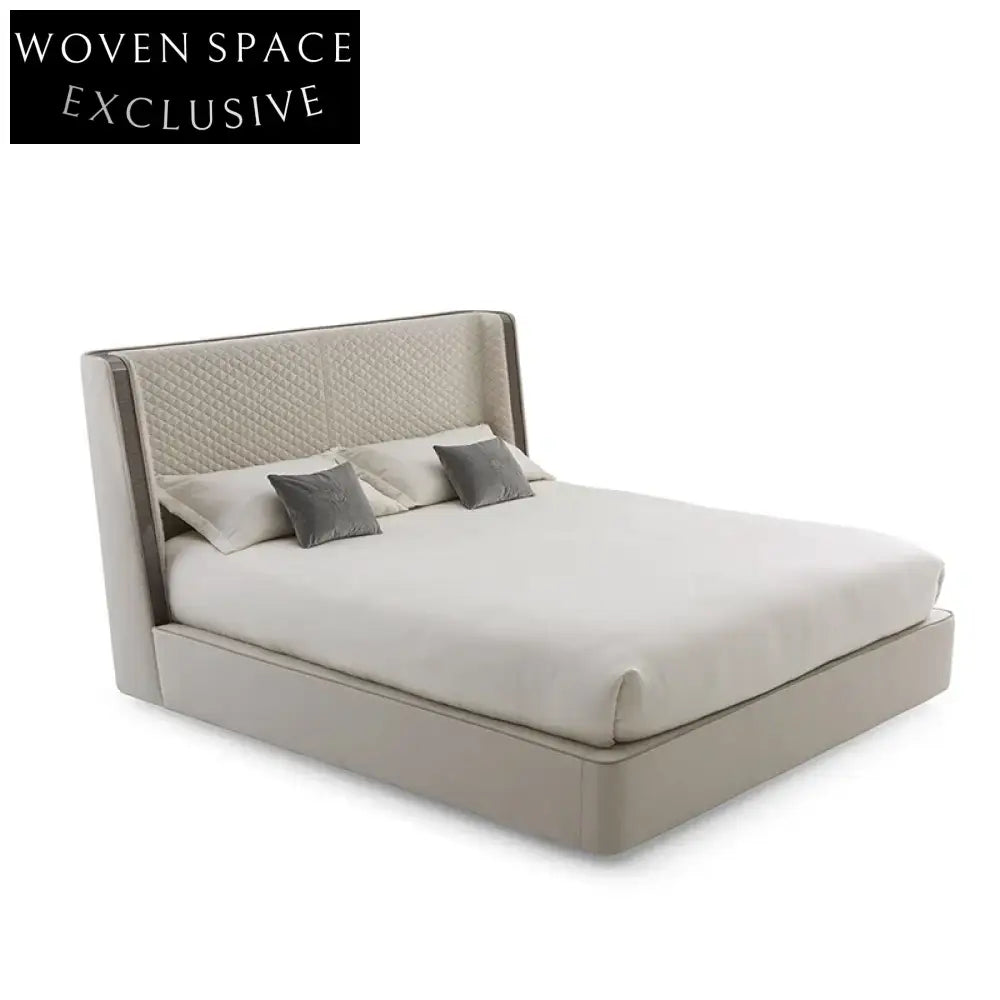 Luxury Modern Brown Genuine Leather King Size Soft Bed Frame for Bedroom