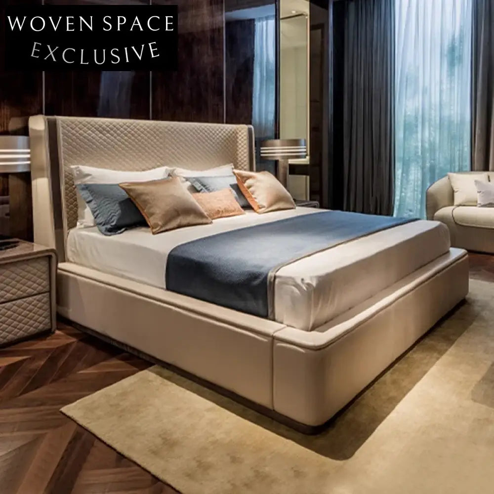 Luxury Modern Brown Genuine Leather King Size Soft Bed Frame for Bedroom