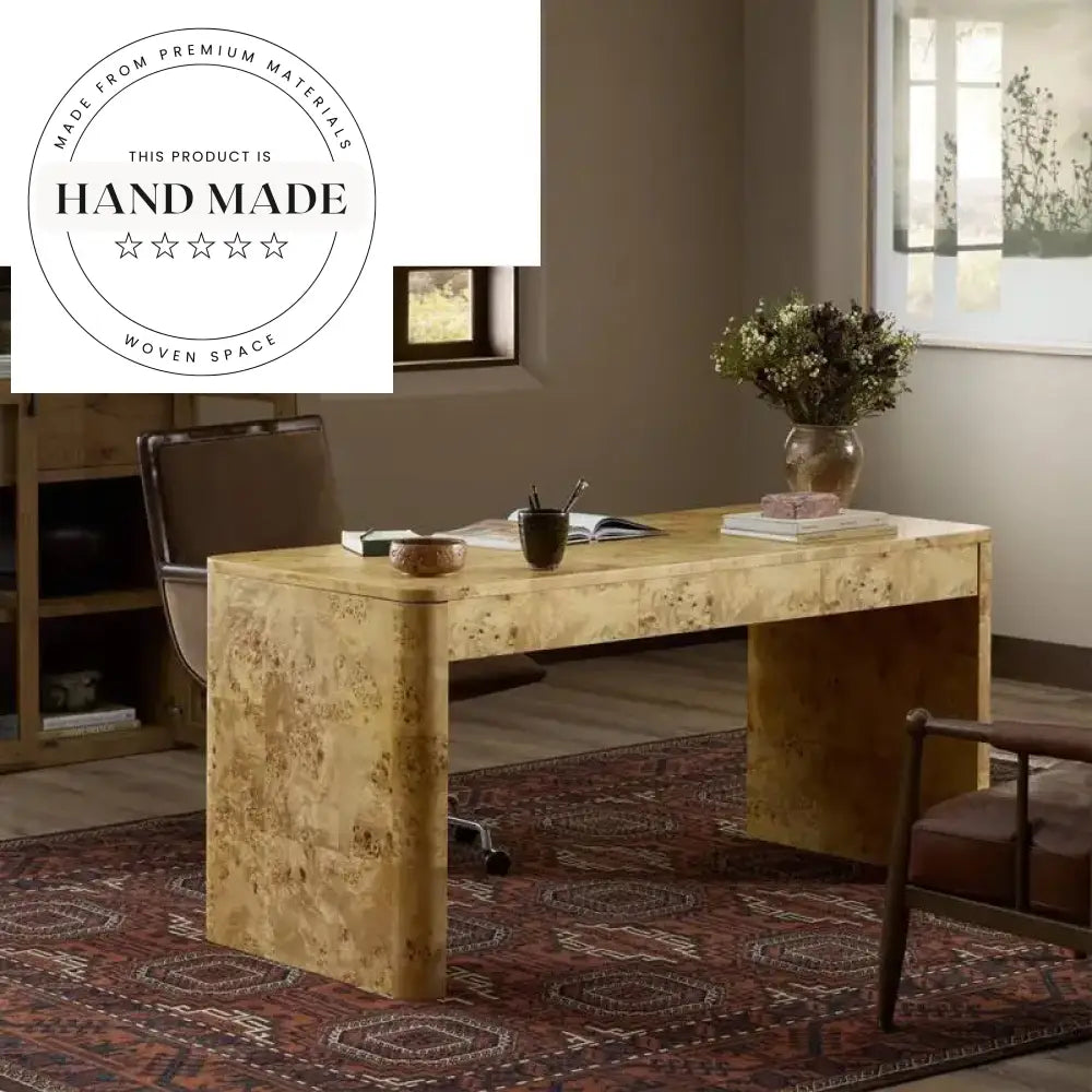 Luxury Modern Burl Wood Executive Rectangle Home Office Desk