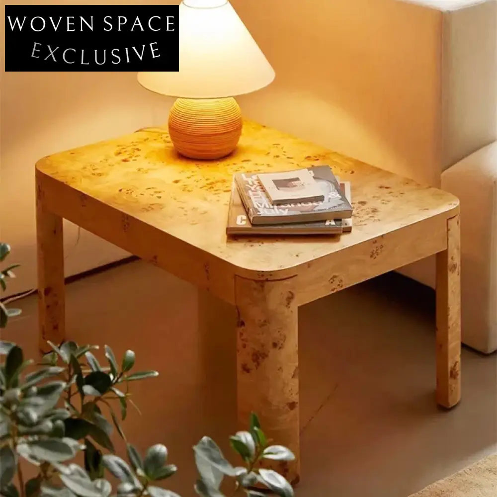 Luxury Modern Burl Wood Square Solid Coffee Table for Living Room