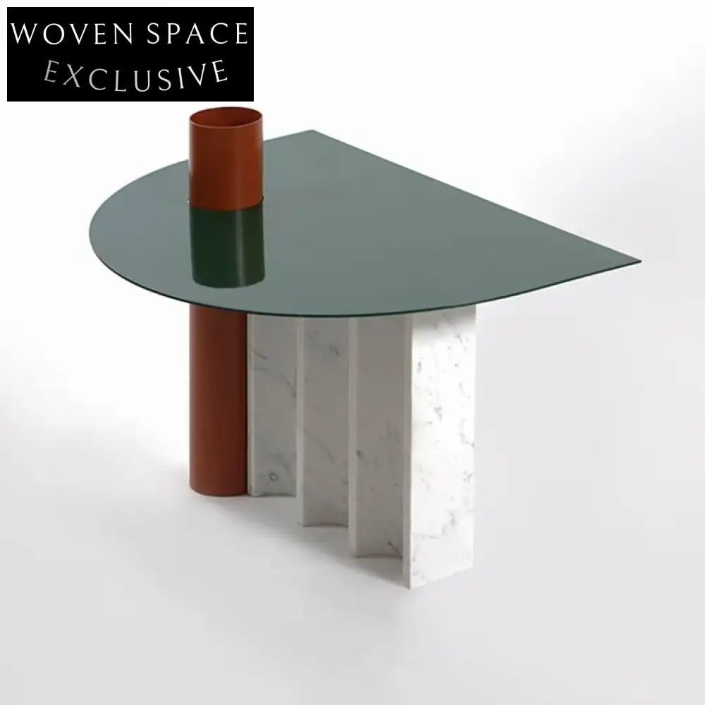 Luxury Modern C-Shape White Marble Glass Top End Table