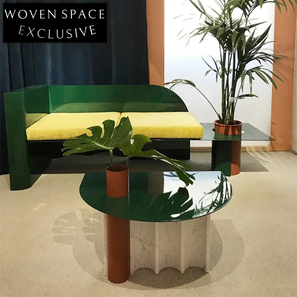 Luxury Modern C-Shape White Marble Glass Top End Table