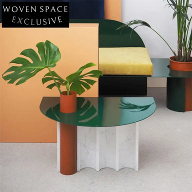 Luxury Modern C-Shape White Marble Glass Top End Table