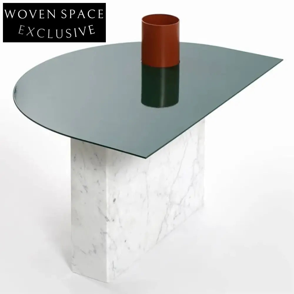 Luxury Modern C-Shape White Marble Glass Top End Table