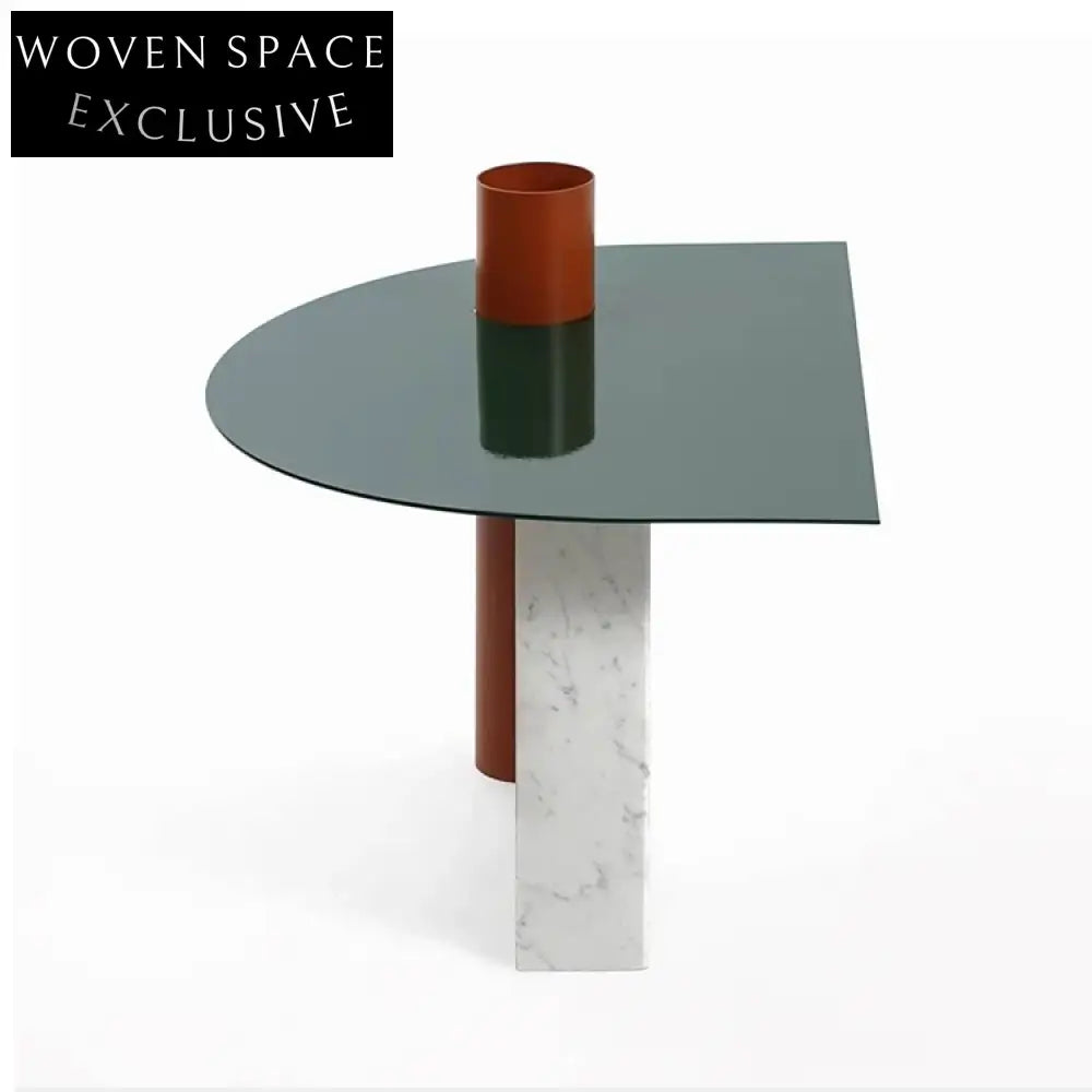 Luxury Modern C-Shape White Marble Glass Top End Table
