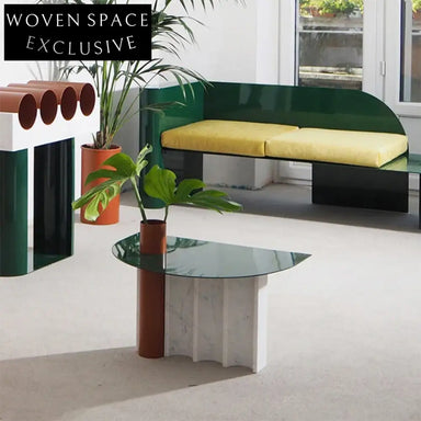 Luxury Modern C-Shape White Marble Glass Top End Table