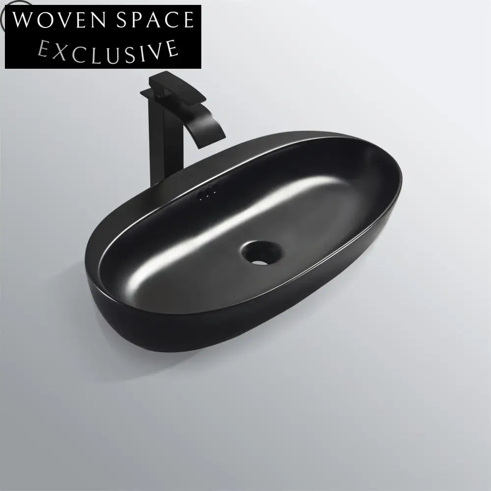 Luxury Modern Ceramic Gold Oval Vessel Sink for Countertop Bathroom