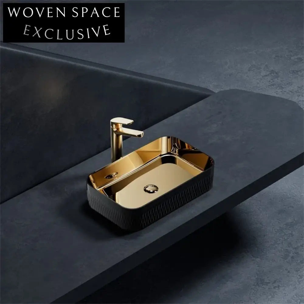 Luxury Modern Ceramic Gold Oval Vessel Sink for Countertop Bathroom