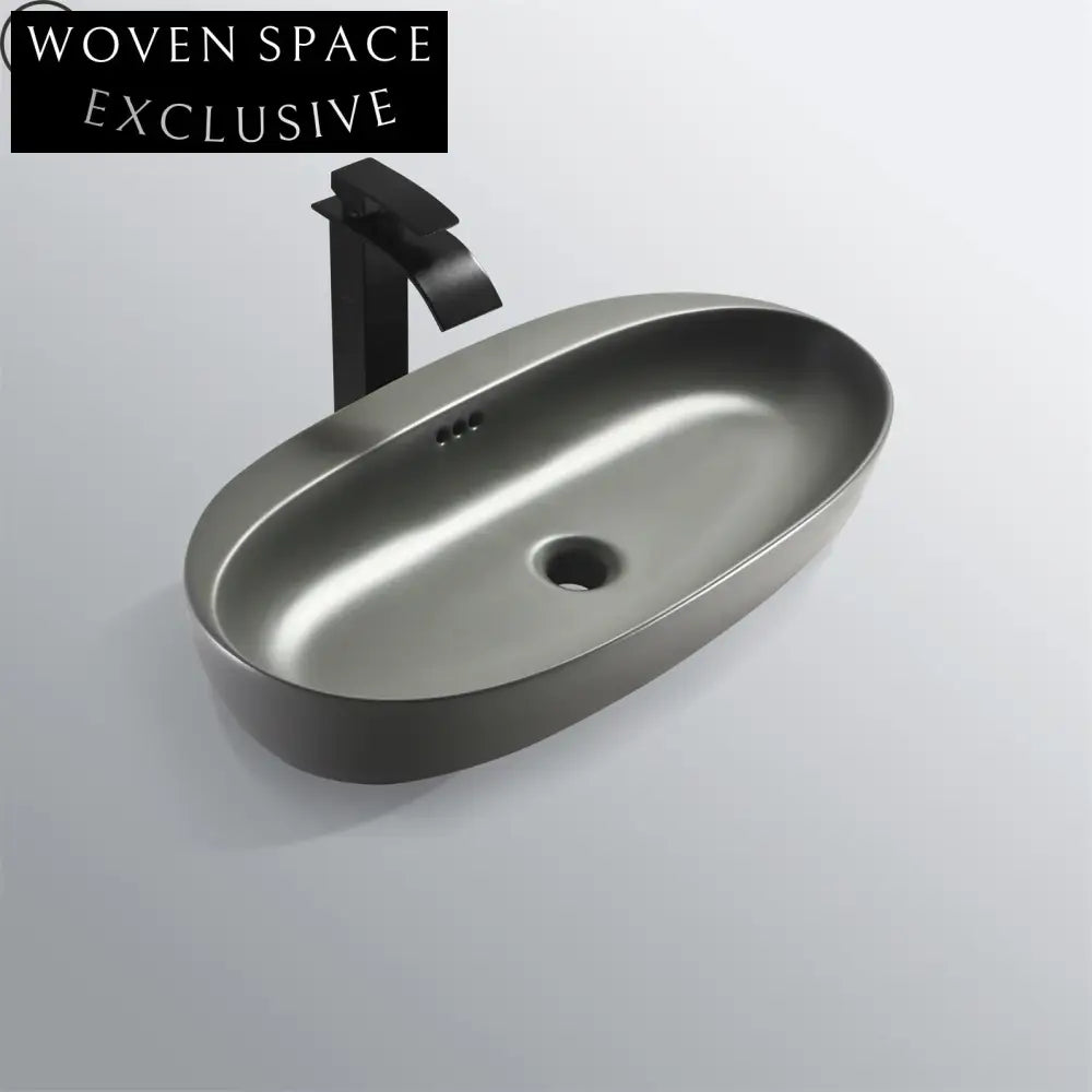 Luxury Modern Ceramic Gold Oval Vessel Sink for Countertop Bathroom
