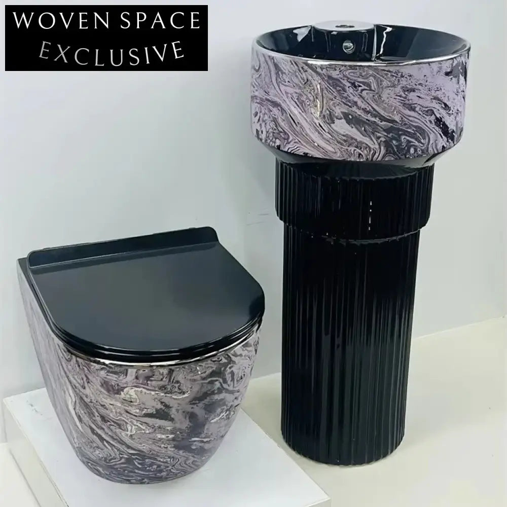 Luxury Modern Ceramic Pedestal Sink with Marble Finish for Bathrooms