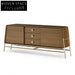 Luxury Modern Console Table with Storage Drawers, Walnut Wood, Gold Metal Base