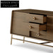 Luxury Modern Console Table with Storage Drawers, Walnut Wood, Gold Metal Base