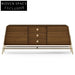 Luxury Modern Console Table with Storage Drawers, Walnut Wood, Gold Metal Base