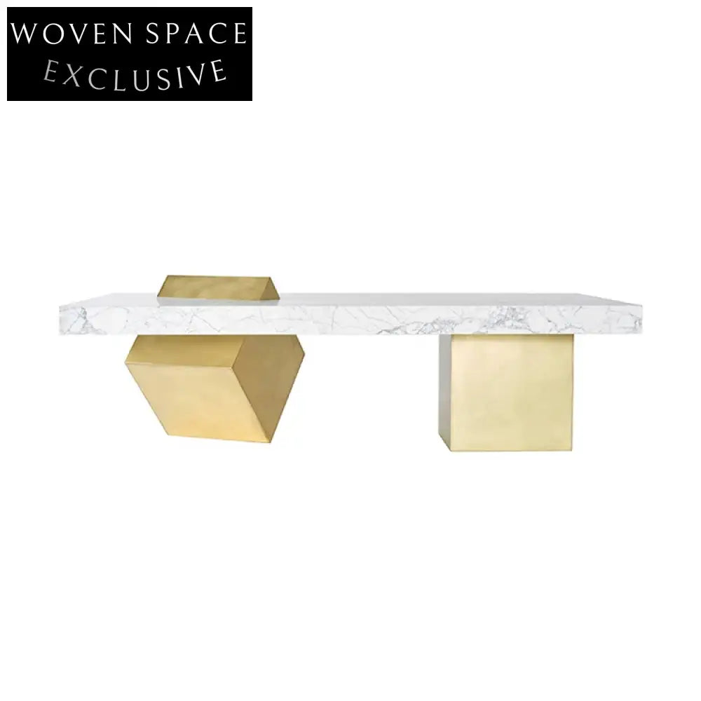 Luxury Modern Geometric Natural Marble Gold Metal Rectangle Living Room Coffee Table
