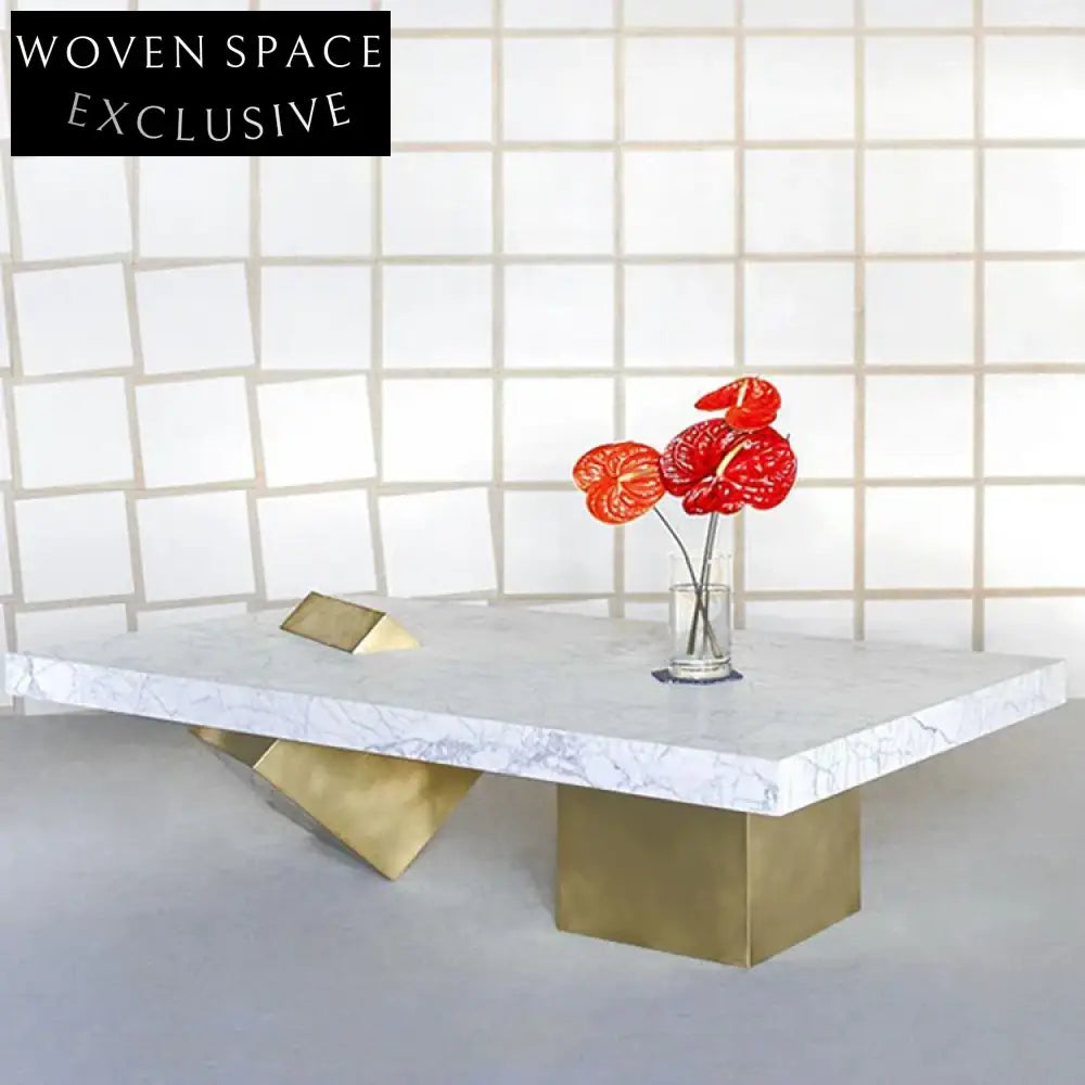 Luxury Modern Geometric Natural Marble Gold Metal Rectangle Living Room Coffee Table