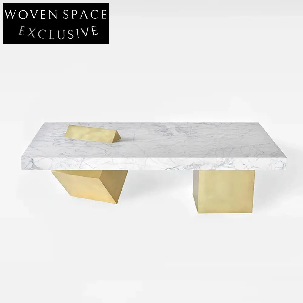 Luxury Modern Geometric Natural Marble Gold Metal Rectangle Living Room Coffee Table