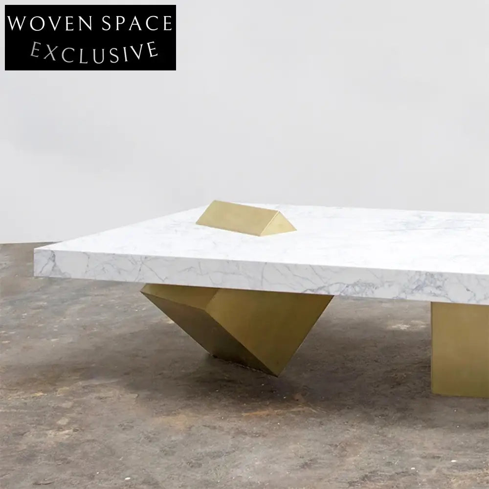 Luxury Modern Geometric Natural Marble Gold Metal Rectangle Living Room Coffee Table