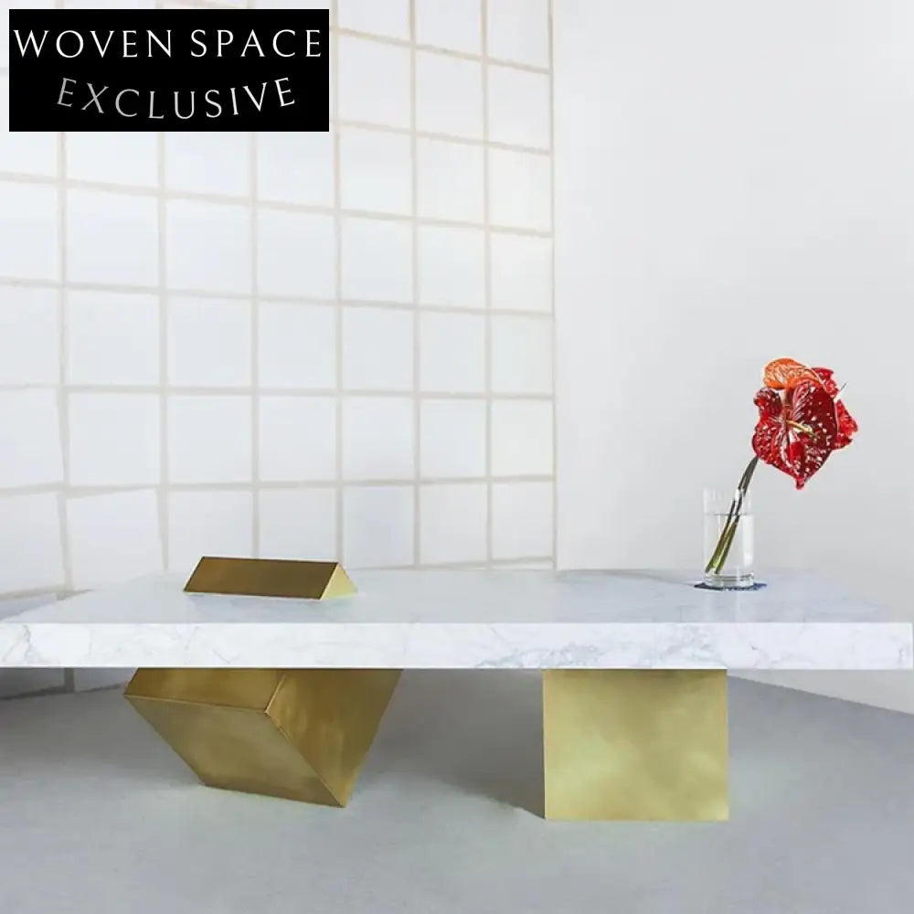Luxury Modern Geometric Natural Marble Gold Metal Rectangle Living Room Coffee Table