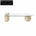 Luxury Modern Glass Top Coffee Table with Travertine Base Living Room Table