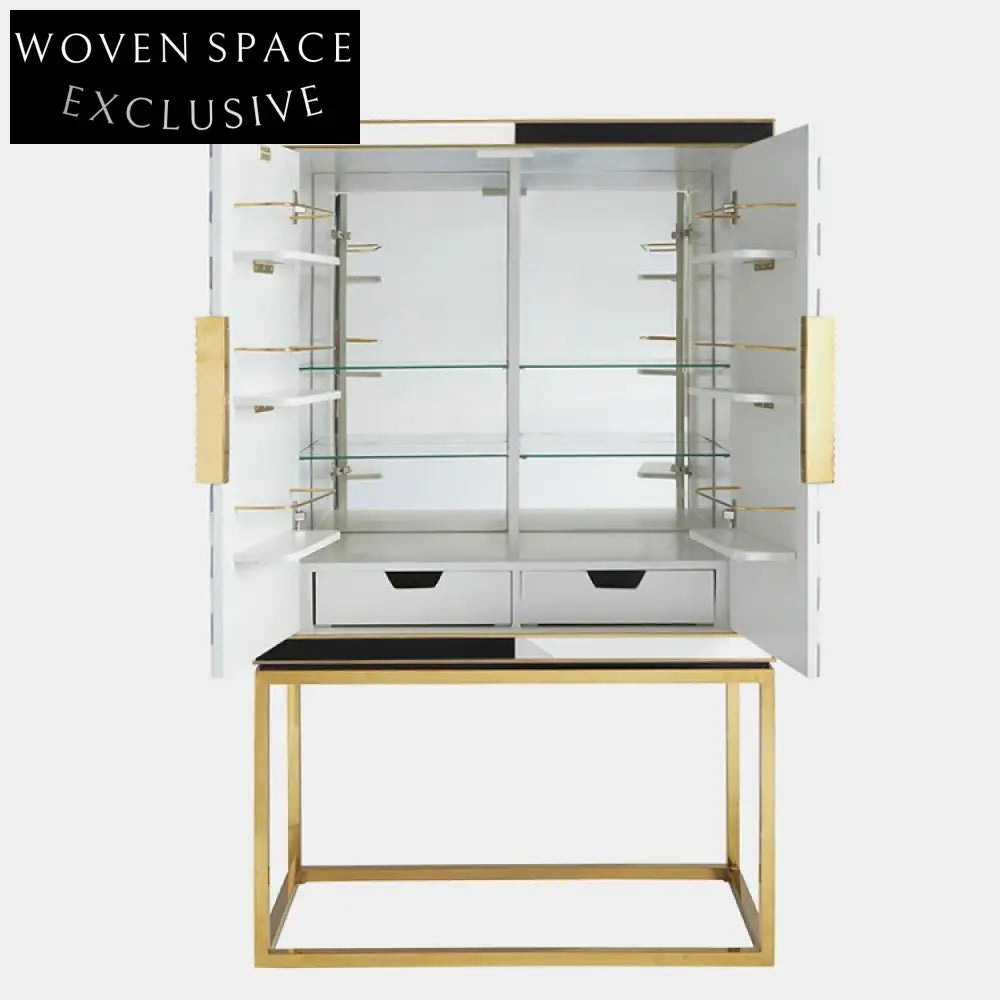 Luxury Modern Gold Black Storage Cabinet Solid Wood Stainless Steel Base