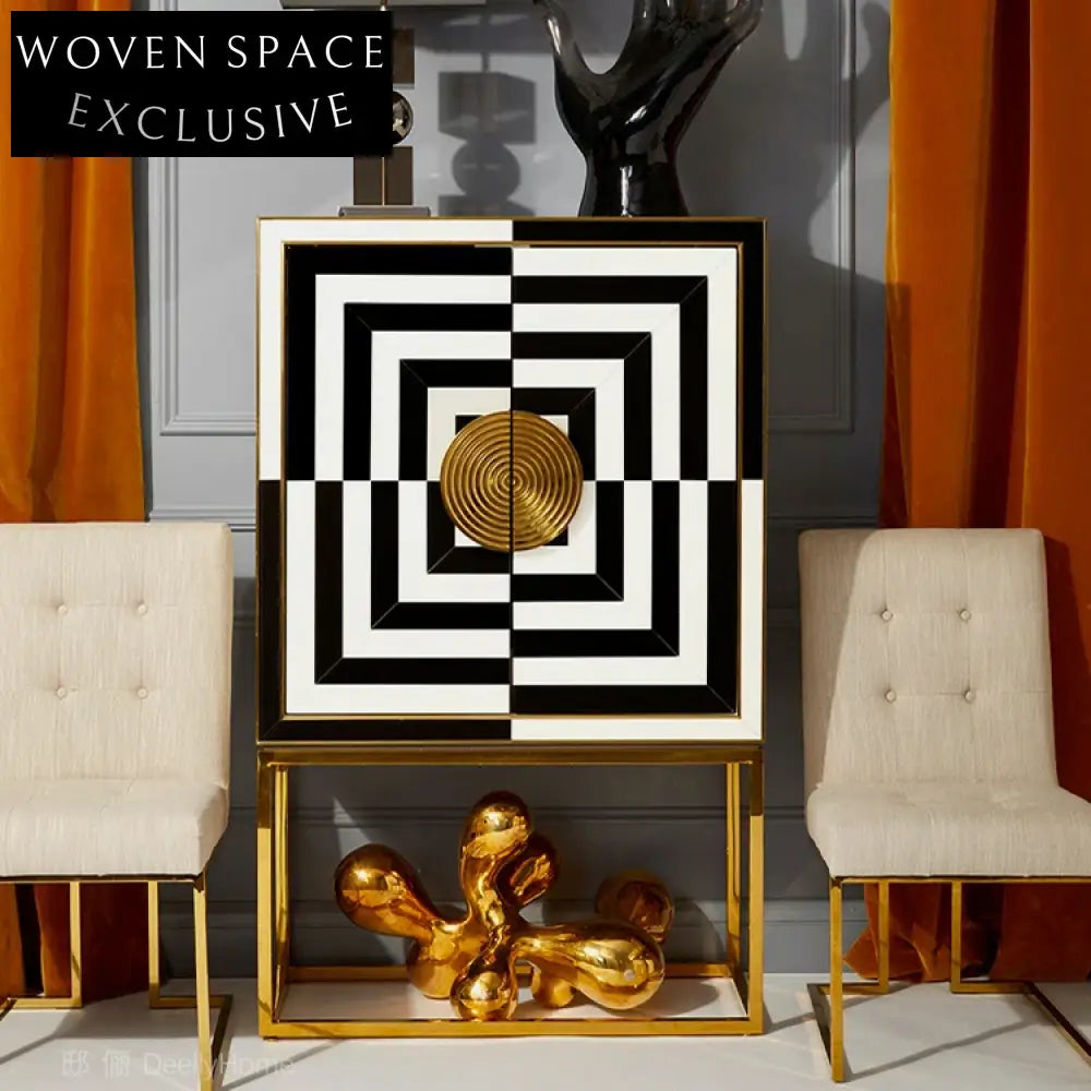 Luxury Modern Gold Black Storage Cabinet Solid Wood Stainless Steel Base