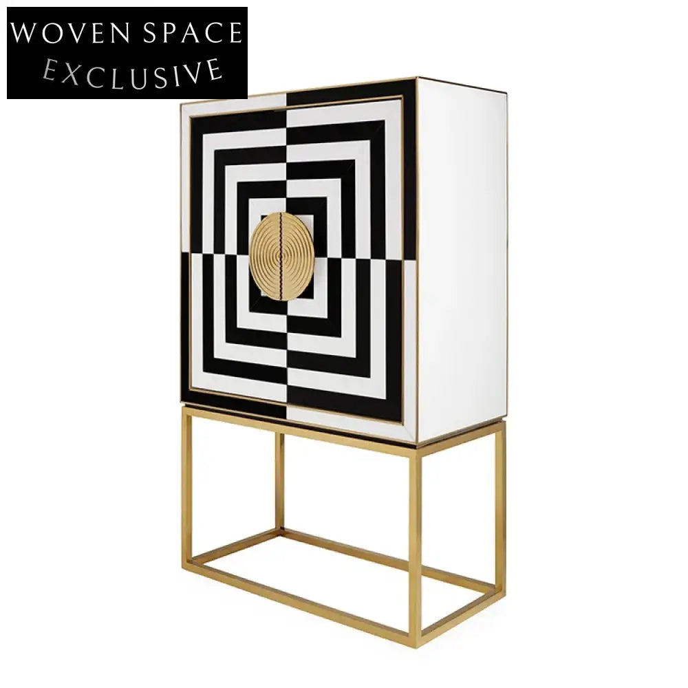 Luxury Modern Gold Black Storage Cabinet Solid Wood Stainless Steel Base