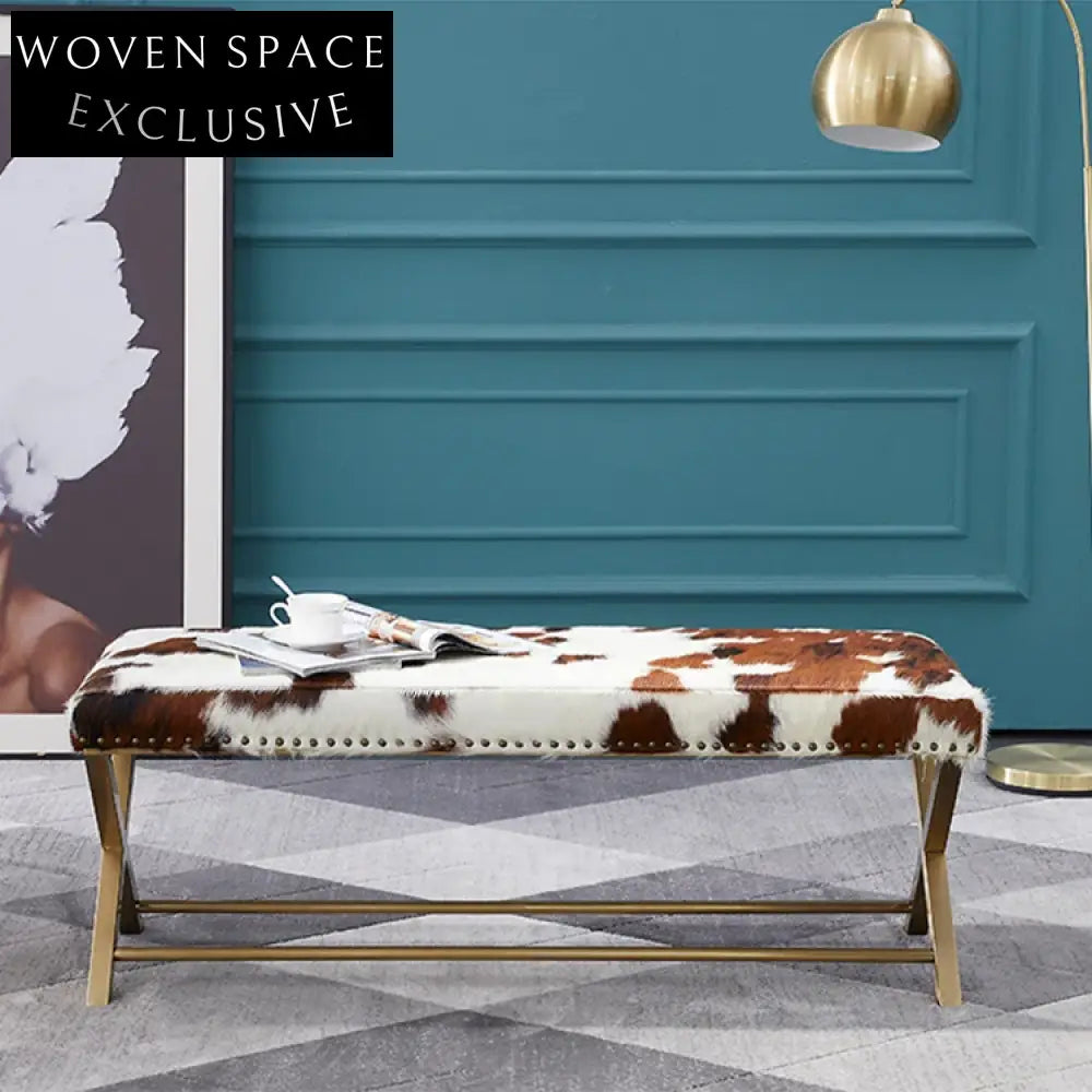 Luxury Modern Gold Real Leather Upholstered Bench for Bedroom and Living Room