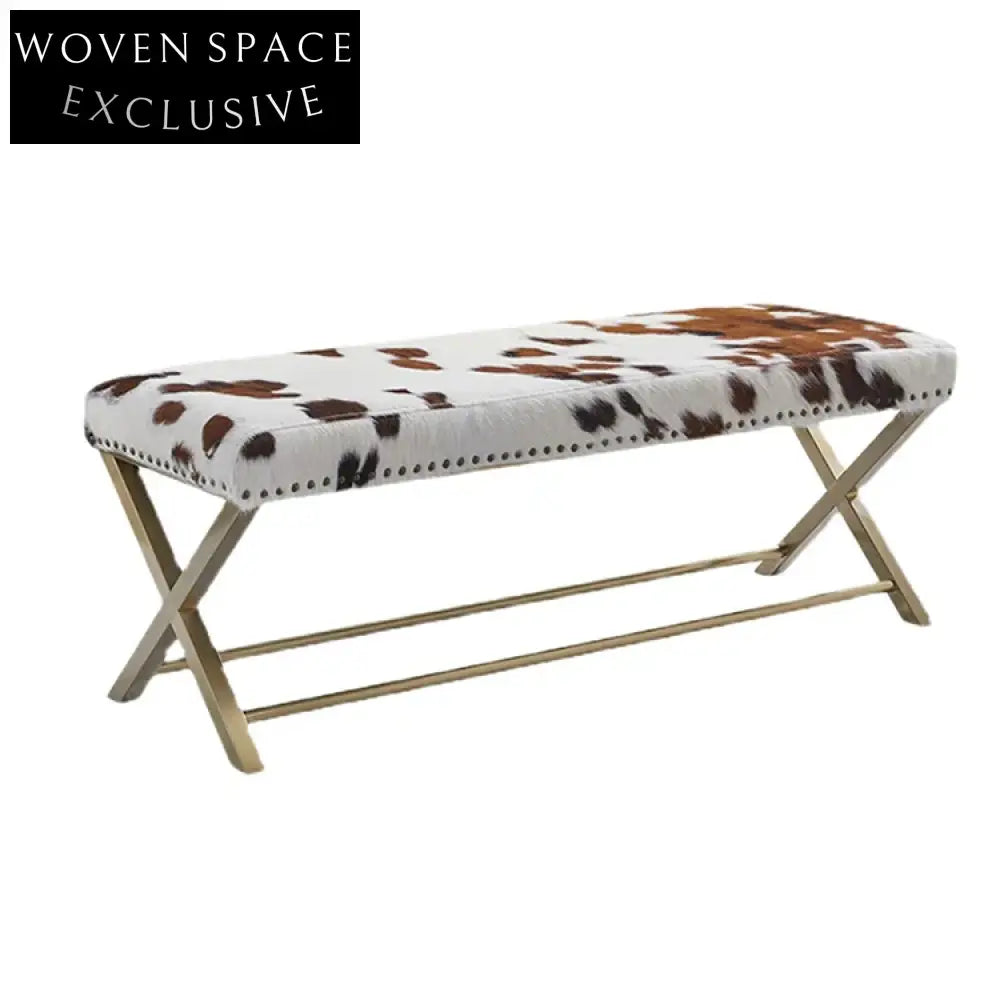 Luxury Modern Gold Real Leather Upholstered Bench for Bedroom and Living Room